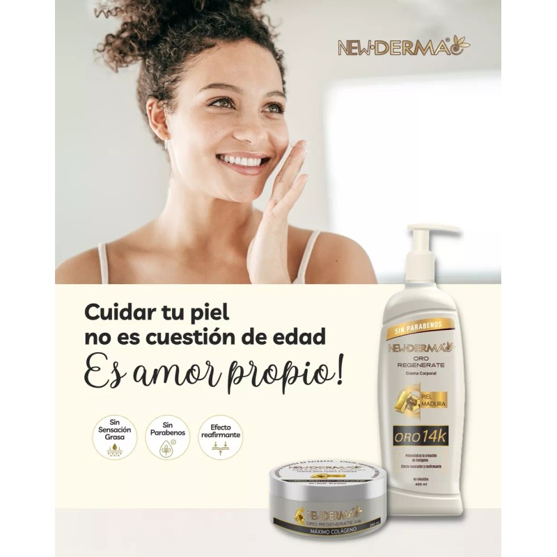 New Derma Crema Corporal Oro 14k Máximo Colageno 400 Ml