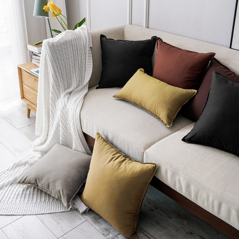 Jeanerlor Solid Cotton Linen Decoration 18"x18" Throw Pillow Cushion Case