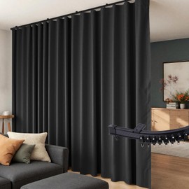 Room Divider Curtains Flexible Ceiling Tracks Set Curtain Track Ceiling Mount Blackout Curtain for Living Room Bedroom Ceiling Curtain Rod Privacy Dividers Panels W120 x H84 Black Drape & Black Rail