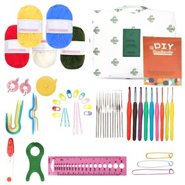 Crochet Kit 60Pcs Knitting Starter Set Beginner Crochet Hook Set Complete Crochet Starter Kit for Beginners & Adults, with 0.6-6.0mm Metal Crochet Hooks Wool Guide Bag Knitting Accessories (White)