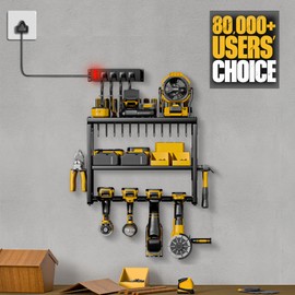 Amoowis Power Tool Organizer 3-Layer Wall Mount with 4-Outlet Charging Station & 4 Drill Holders, Heavy Duty Metal Storage Rack for Garage Shed, Christmas Gifts for Men