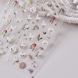 trekko Nail Stickers, Japanese Pattern, Crane, New Year's Nail, Matte, Foil Stamped, Kimono, Coming-of-Age Ceremony, Graduation Ceremony, Height 3.9 inches (10 cm), Width 3.1 inches (8 cm), Pack of 1 (Crane)
