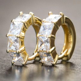 Street Knitted 14K Gold Plated Princess Cut Small Trendy Best Mens Fashion Iced Hoop Earrings