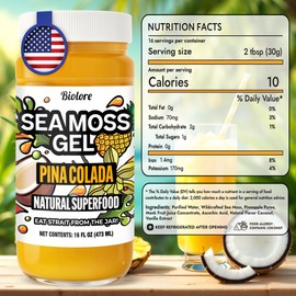 Sea Moss Pina Colada Gel 16 oz - Made in USA - Raw Wildcrafted Irish Seamoss with Essential Vitamins Trace Minerals Vegan Superfood