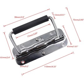tintoke Set of 2 Folding Handles, Stainless Steel, Hardware Boxes, Carry Handle, Silver Carry Handle, Metal Handles, Carry Handle with Spring for Speaker Boxes, Toolbox, Door Tool Boxes