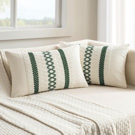 MIULEE Pack of 2 Boho Pillow Covers Dark Green 12x20 Inch Decorative Rectangular Spring Farmhouse Throw Cushion Sofa Bed Living Room Home Decor