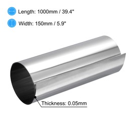 sourcing map 0.05 x 150 x 1000 mm 304 Stainless Steel Roll Sheet Fine Sheet Film for Crafts Electronic Devices Silver Tone