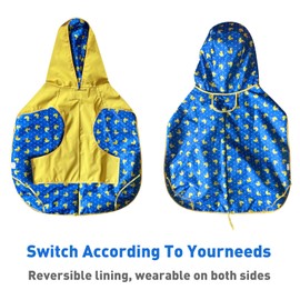 FALUCKYY Dog Raincoat Reversible Double-Sided,Waterproof Adjustable Reflective Dog Rain Jacket with Hood & Leash Hole,Pet Rain Hat,Puppy Raincoat,Windproof Snowproof Poncho for Dogs (S)