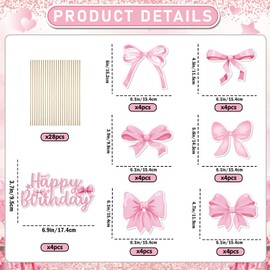 28 Pcs Bow Centerpiece Sticks, Bow Birthday Party Decorations, Bow Centerpieces for Tables, Pink Bow Birthday Decorations, Bow Themed Party Decorations, Coquette Birthday Decorations