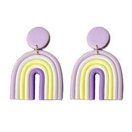 Vintage Handmade Colorful Rainbow Soft Clay Dangle Earrings Boho Lovely Candy Pendant Drop Earrings for Women-Purple