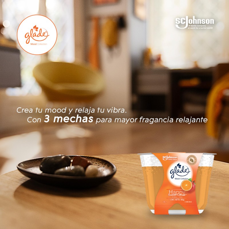 Glade Vela Aromatizante para Hogar Mood Collection, Aroma Happy Sweet
