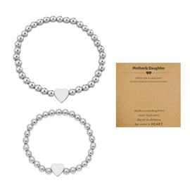 XMNIVATE 2 Pcs Women's Bracelets Friendship Bracelets Stainless Steel Jewelry Heart Shaped Gifts Birthday Bracelets Perfect for Mothers Daughters (Silver)