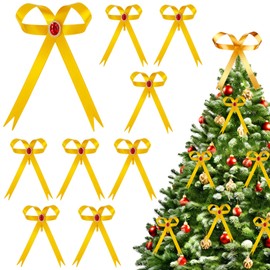 12 Pcs Gold Metal Bow Ornaments with Red Gem – 3.4x5.6 Clip-On Christmas Tree Bows, Elegant Gold Bow Decorations for Wreaths, Garlands, Weddings, Parties & Home Decor