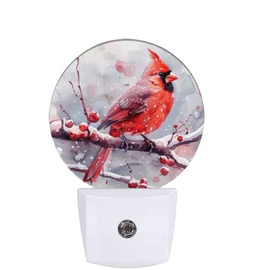 Cosharkly Red Cardinal Bird Night Light,Chrismas Snow Night Lights Plug into Wall for Kitchens Toilets Bedroom Decorative Half Round Nightlight Led Lamp 0.5W Sleep Friendly