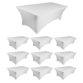 Tektrum 10 Pack 6ft Long Rectangular Stretch Tablecloth, Spandex Jacket Cover, Tight Fit Washable Wrinkle Resistant Table Cover for Trade Show, DJ, Wedding, Party, Event, Banquet, Kiosk (White)