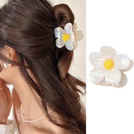 Valentine’s Day Hair Claw Clips Flower Hair Claw for Women White Flower Hair Claw Clips for Thick Hair Laser Hair Clips Hair Clips Small Resin Hair Clips Cute Clips Cute Hair Clips Accessories 1Pcs