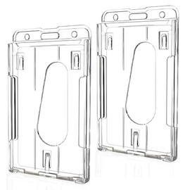 MEXRUMI ID Sleeves 2 Pack Heavy Duty ID Card Holder Key Chain Hard Plastic Transparent Card Protector Thumb Slot Card Holder School Office Supplies