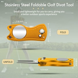 Skylety 4 Pieces Golf Divot Repair Tool with Magnetic Button Ball Marker Divot Tool Stainless Steel Foldable Switchblade Golf Green Divot Tool for Golfers Golf Prizes(Orange)