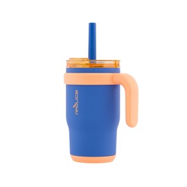REDUCE 14 Oz Coldee Kids Tumbler with Lid and Straw - Coldee Insulated Travel Mug - Spill-Proof, Sweatproof Stainless Steel, BPA-Free - Includes Handle, Reusable Silicone Straw - Touchdown Blue