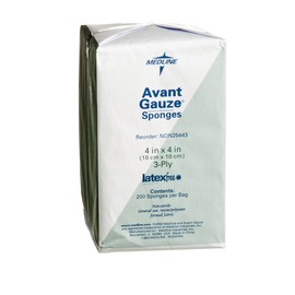 Medline NON25443Z Gauze, Sponge, Avant, 4" x 4", 3Ply, Ns, Lf (Pack of 200)