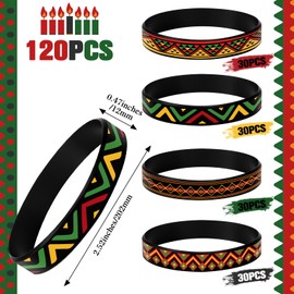 VioraWhite 120 Pcs Black History Month Bracelets Bulk African American Silicone ‌Rubber Bracelet Kente Juneteenth Wristbands for Juneteenth African Festival Party Favors