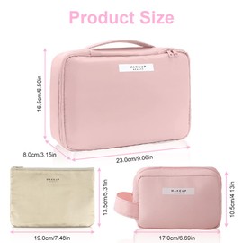 Aucuu Cosmetic Bag, Waterproof Makeup Bag, Travel Makeup Bag, Portable Makeup Bag, Cosmetic Bag Organiser for Women and Girls, Pink (Big + Small), Fashion