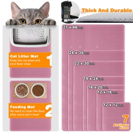 Waterproof Cat Litter Mat, Double Layer EVA, Odor-Free Large Grid, Urine Proof, Easy Cleanup (Pink, 12 x 12)