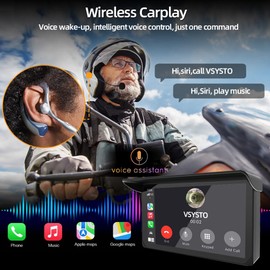 VSYSTO Motorcycle Carplay 5 Inch HD Touchscreen, Waterproof Portable Motorbike Wireless Carplay Support GPS Navigation Make Calls and Play Music, Dual USB Port Power Cable (5 inch)