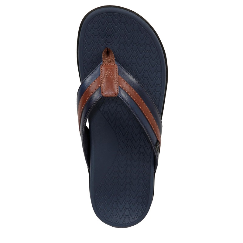 Vionic Men's Tide II Flip-Flop, Navy/Brown, 10