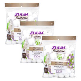ZUUM SUPREME Bolitas de algodón Jumbo | Desmaquillante | Torunda de Algodón 100% fibra de algodón absorbente | Piel limpia y saludable | Uso médico y el hogar | 50 pzas (pack de 3)
