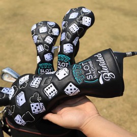 BAIRBRE Golf Club Covers Lucky 777 Blade Putter Headcover Golf Driver Covers Fairway Wood Headcover Hybrid Head Cover Blade Putter Cover Leather 3 Wood Headcovers Golf Headcovers for All Brand