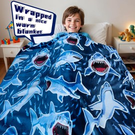 BORORO Glow in The Dark Shark Blanket - Cozy Shark Toys Birthday Gifts for Kids Boys 60x80 inch