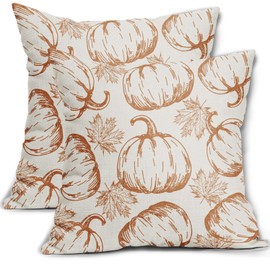 Fall Pillow Covers 18x18 Inch Set of 2 Burnt Orange Pumpkin Maple Leaf Pattern Print Autumn Decorative Throw Pillowcases Outdoor Rustic Farmhouse Seasonal Cushion Cases Decor for Sofa Couch Bed