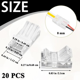 2 Pin 8 mm LED Strip Connectors RGB LED Light Strip Connectors with Screwdriver Waterproof LED Adapter Connectors for Strip Light Unwired Gapless Track Connector 5V 12V 24V