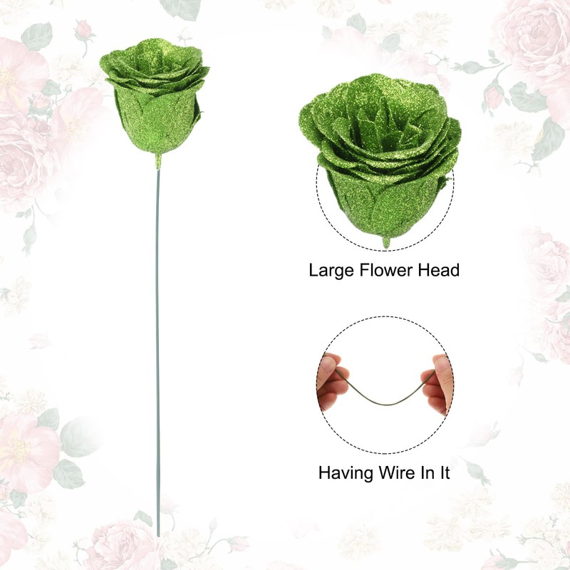 uxcell 50pcs Glitters Roses Artificial Flower, Fake Roses with 50pcs