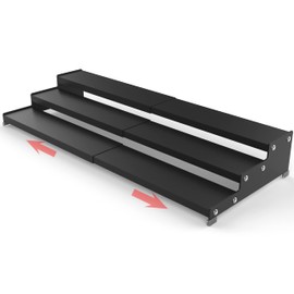 Jojocross Spice Rack Organizer 3 Tier Expandable Display Shelf(12.8"-24.01" W) Non-Skid Heavy Duty Sturdy Metal Iron Alloy Steel Step Racks 1 Pack/Black