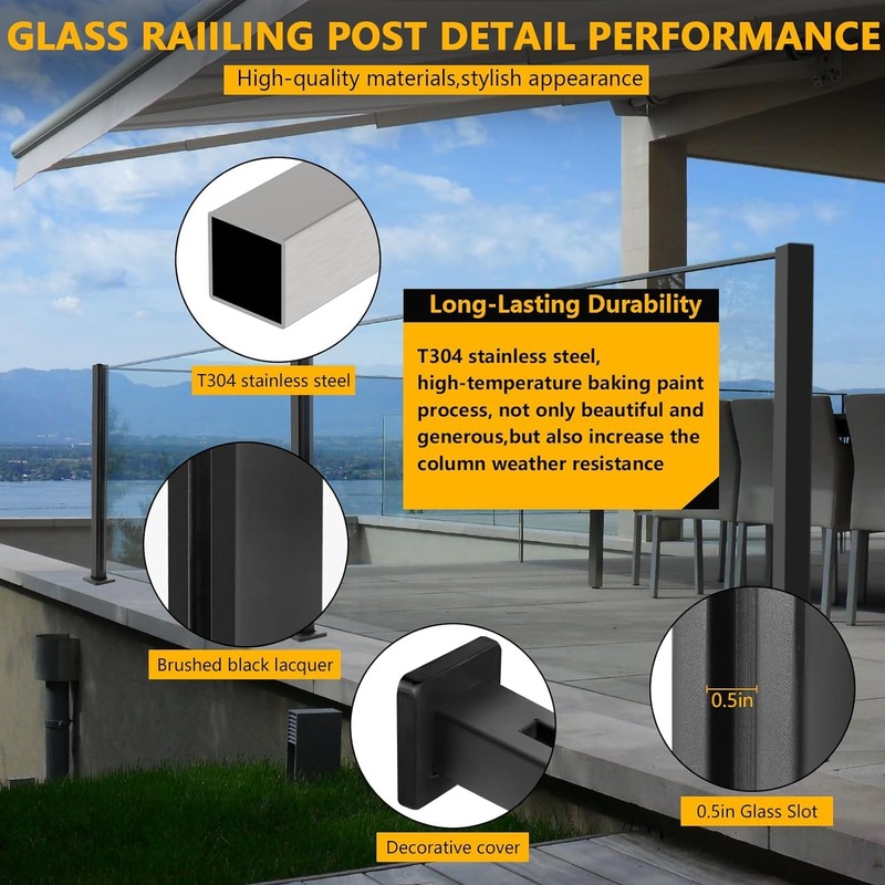 VoTwoofv Glass Railing Mid Post 43.5",304 Stainless Steel Glass Balustrade