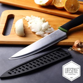 LIFESTYLE 20CM Chef Knife with Blade Cover for Chopping, Slicing, and Dicing, Razor Sharp Japanese Knife with Ergonomic Handle, Ideal Utility,Paring, and Meat Chopper.