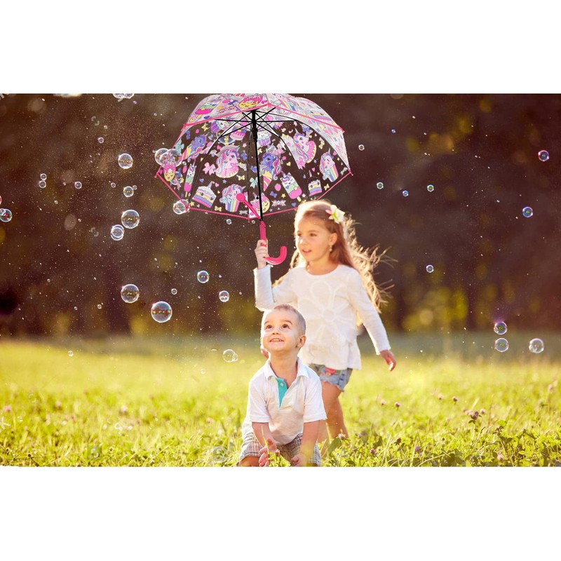 MRTLLOA Kids Pink Unicorn Clear Bubble Umbrella, Toddler Grip Curved