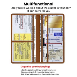 TILDOSAC Car Registration and Insurance Holder | Premium Car Document Organizer &Vehicle Glove Box Document Organizer | Car Accessories for Women & Men (Brown)