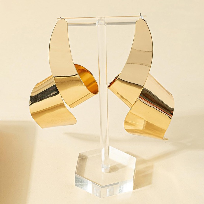 Chunky Geometric Twisted Statement Earrings for Women, Exaggerated 14K Gold