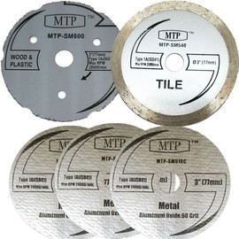 MTP Brand Pack of 5 Assort 3" Wood Plastic Metal Masonry Cutting Wheel Compatible to use for Dremel SM510C sm520 sm500 sm540 Saw Max Rigid R87547B Milwaukee 2522-20 Cut Off Tool - 7/16" Arbor