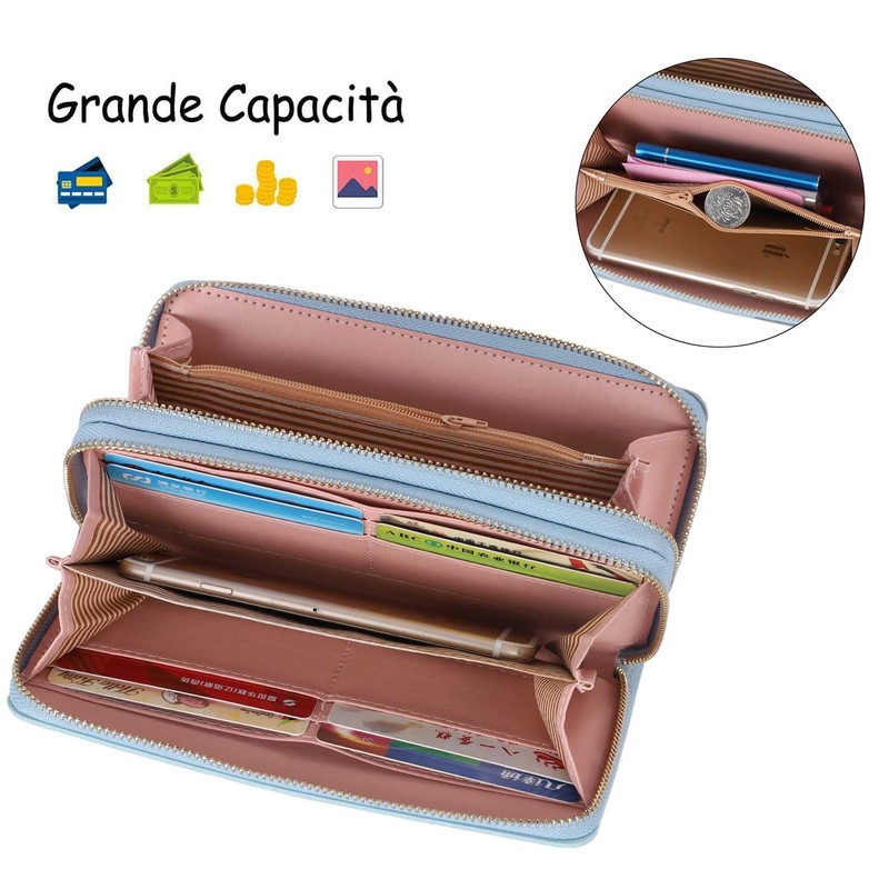 Ladies Large Capacity PU Leather Wallet Elegant Double Layer Stitched,