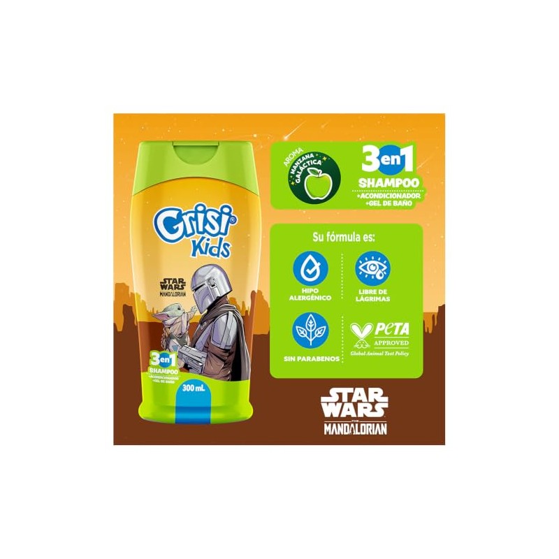 Grisi Kids, Mandalorian 3 en 1: Shampoo, Acondicionador y Gel