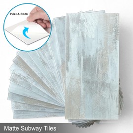 BeNice Matte Bathroom Backsplash Peel and Stick Subway Tile Stickers Waterproof,Stick on Backsplash for Kitchen Wall Individual Tiles 3.85INx7.79IN (Califonia Blue,23PCS)