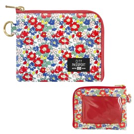 CITYPASSPORT Wallet Small Pass Case, Coin Case, Simple, Small Flower Pattern, Red, Thin (Made in Japan, Accessories, Travel, Subwallet, Stylish, Commuter Pass), red