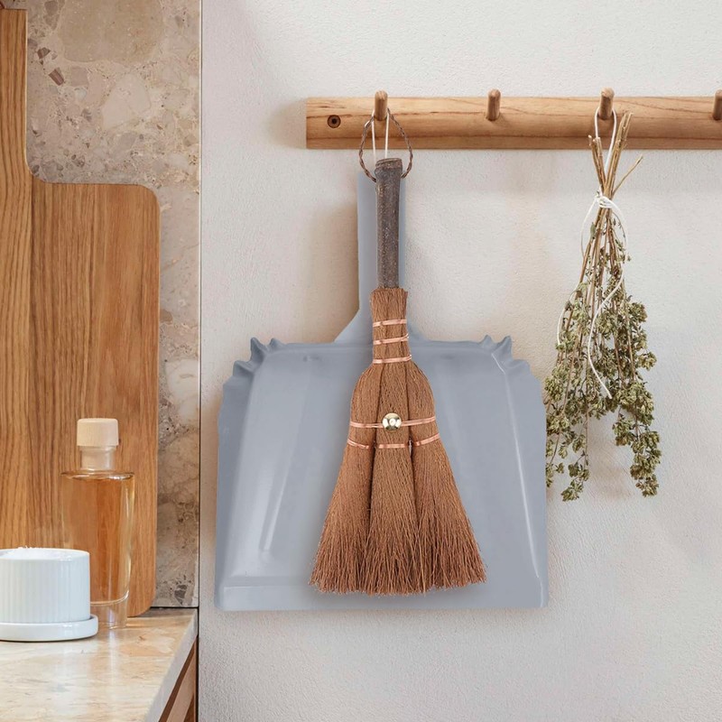 Small Metal Dust Pan and Brush for Fireplace, Garage, Shop,