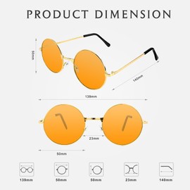 NACHLYNN Round Hippie Sunglasses Metal Border Circle Hippie Glasses UV380 Protection 70s Sunglasses for Men Women Party Favor (Orange)