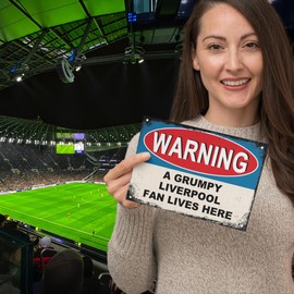 Liverpool Gifts for Men - or Boys Funny LFC Football Grumpy Fan Lives Here Metal Sign, Mens Metal Poster for Dads FC Man Cave or Bar Signs