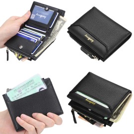 Baellerry Man's Leather Bifold Wallet Multi-card Slot Zip Wallet Credit Card Holder Purse - Black